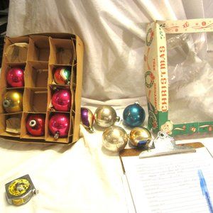VTG SET OF GLASS ORNAMENTS, MIXED SET, SHINY BRITE, POLAND, BALLS, TEARDROP,